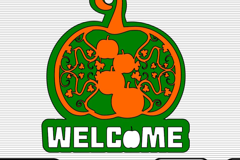 Σετ των 2 Intra απο ξύλο plywood  Χρώμα wenge 3mm-4mm πάχος - Fall Welcome Pumpkin Doorhanger Δίασταση 15x15 cm INTRAFABR-30578051