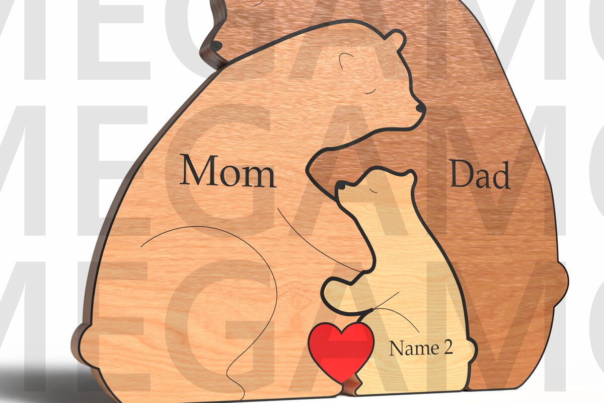 Σετ των 2 Intra απο ξύλο plywood  Χρώμα wenge 3mm-4mm πάχος - Family Bear Hug – Δώρο για την Ημέρα του Πατέρα Δίασταση 20x20 cm INTRAFABR-60937294