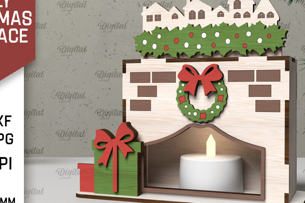 Σετ των 2 Intra απο ξύλο plywood  Χρώμα wenge 3mm-4mm πάχος - Οικογενειακό Χριστουγεννιάτικο τζάκι με λέιζερ Δίασταση 15x15 cm INTRAFABR-23301916