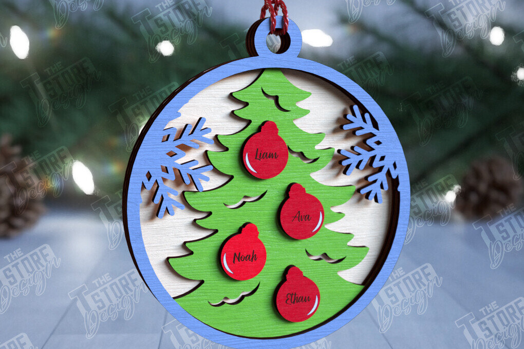 Σετ των 2 Intra απο ξύλο plywood  Χρώμα wenge 3mm-4mm πάχος - Οικογενειακό Χριστουγεννιάτικο Στολίδι | Ιδέα δώρου Δίασταση 6x6 cm INTRAFABR-71463145