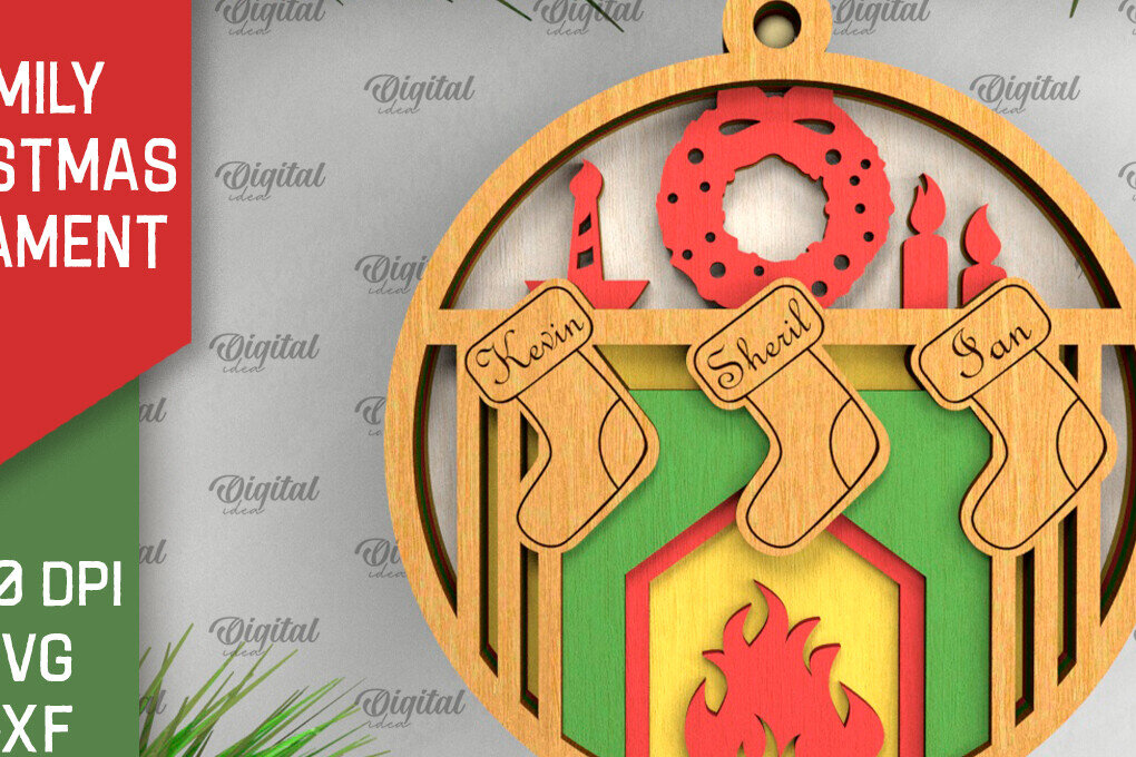 Σετ των 2 Intra απο ξύλο plywood  Χρώμα wenge 3mm-4mm πάχος - Οικογενειακό χριστουγεννιάτικο στολίδι με λέιζερ Δίασταση 6x6 cm INTRAFABR-60930151