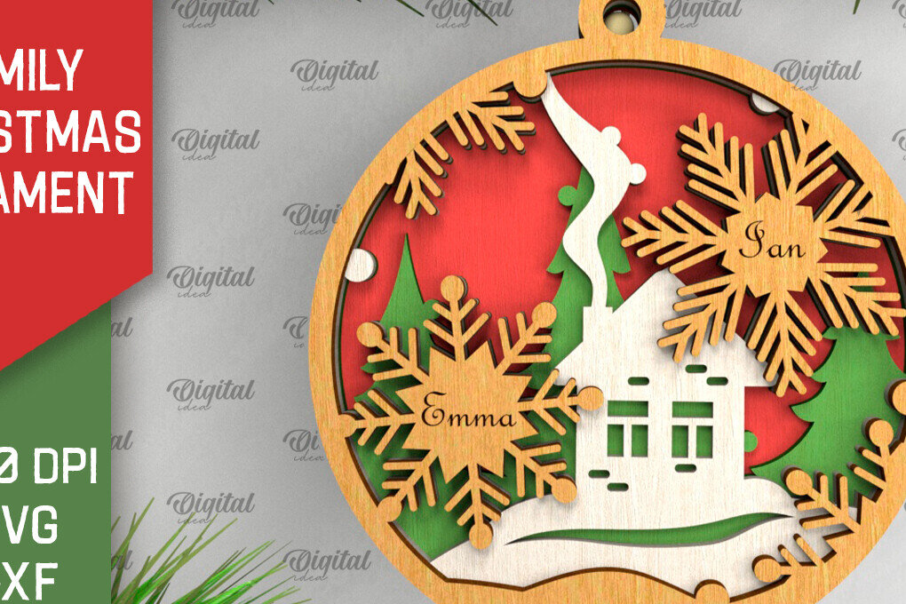 Σετ των 2 Intra απο ξύλο plywood  Χρώμα wenge 3mm-4mm πάχος - Οικογενειακό χριστουγεννιάτικο στολίδι με λέιζερ Δίασταση 6x6 cm INTRAFABR-60645159