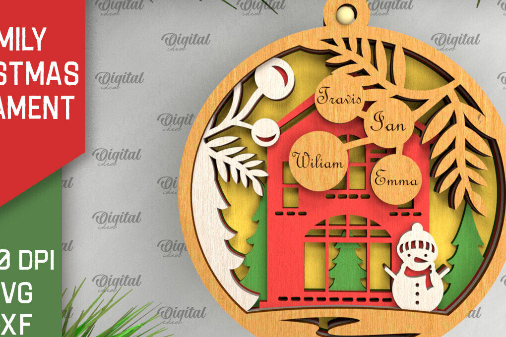 Σετ των 2 Intra απο ξύλο plywood  Χρώμα wenge 3mm-4mm πάχος - Οικογενειακό χριστουγεννιάτικο στολίδι με λέιζερ Δίασταση 6x6 cm INTRAFABR-60686855