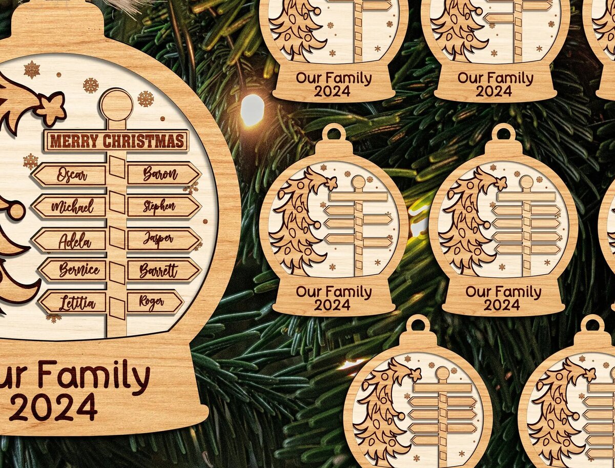 Σετ των 2 Intra απο ξύλο plywood  Χρώμα wenge 3mm-4mm πάχος - Οικογενειακό Χριστουγεννιάτικο Στολίδι Δίασταση 6x6 cm INTRAFABR-122115788