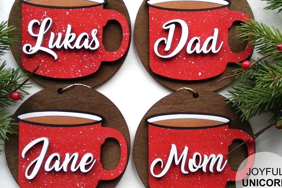 Σετ των 2 Intra απο ξύλο plywood  Χρώμα wenge 3mm-4mm πάχος - Οικογενειακό Χριστουγεννιάτικο Στολίδι Δίασταση 6x6 cm INTRAFABR-118350489