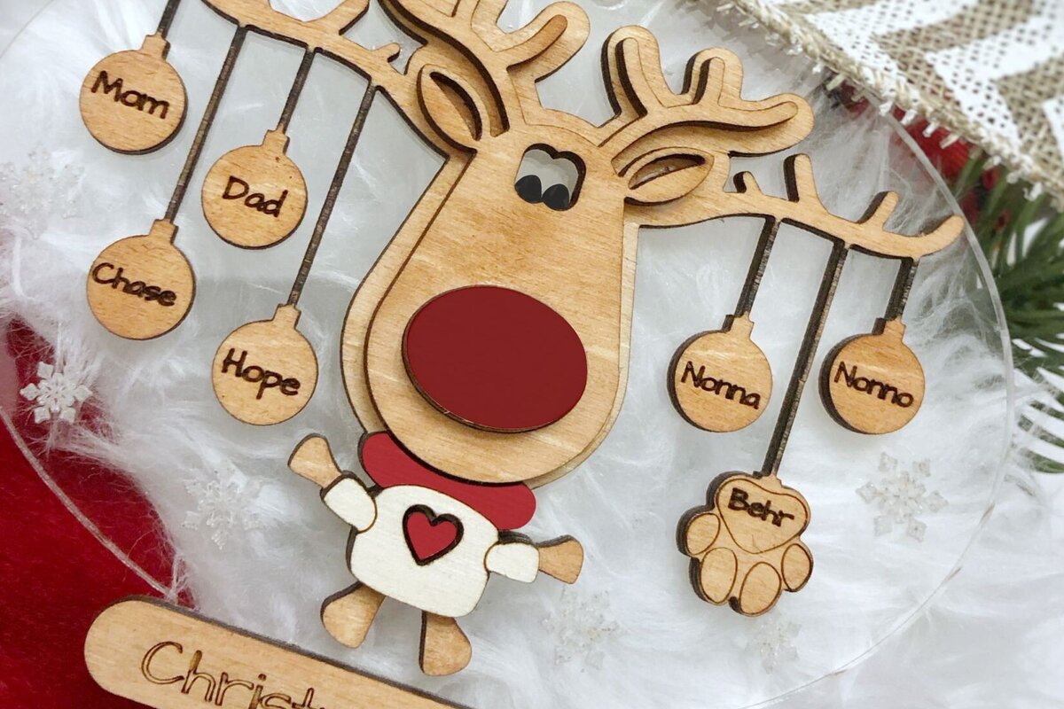 Σετ των 2 Intra απο ξύλο plywood  Χρώμα wenge 3mm-4mm πάχος - Οικογενειακό Χριστουγεννιάτικο Στολίδι Δίασταση 6x6 cm INTRAFABR-41672755