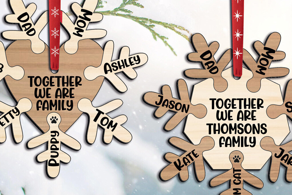 Σετ των 2 Intra απο ξύλο plywood  Χρώμα wenge 3mm-4mm πάχος - Στολίδι οικογενειακό χριστουγεννιάτικο δέντρο, νιφάδα χιονιού Δίασταση 6x6 cm INTRAFABR-37539468