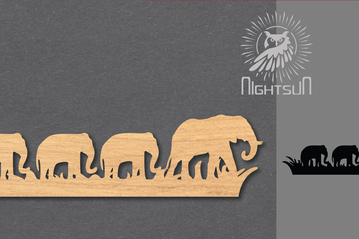 Σετ των 2 Intra απο ξύλο plywood  Χρώμα wenge 3mm-4mm πάχος - Οικογενειακό ελέφαντα με 2 Δίασταση 20x20 cm INTRAFABR-89849901