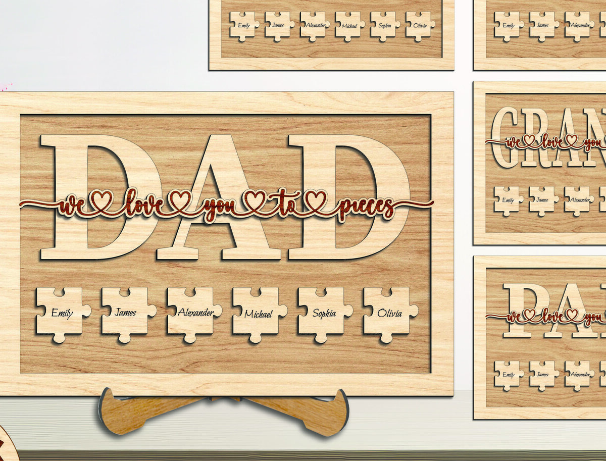 Σετ των 2 Intra απο ξύλο plywood  Χρώμα wenge 3mm-4mm πάχος - Family Father Day We Love You to Pieces Δίασταση 20x20 cm INTRAFABR-89850273