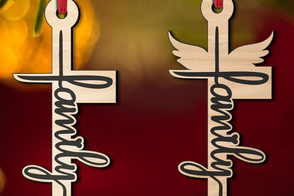 Σετ των 2 Intra απο ξύλο plywood  Χρώμα wenge 3mm-4mm πάχος - Οικογένεια Ιησούς Χριστός Τιμίου Σταυρού Laser Δίασταση 6x6 cm INTRAFABR-95642597