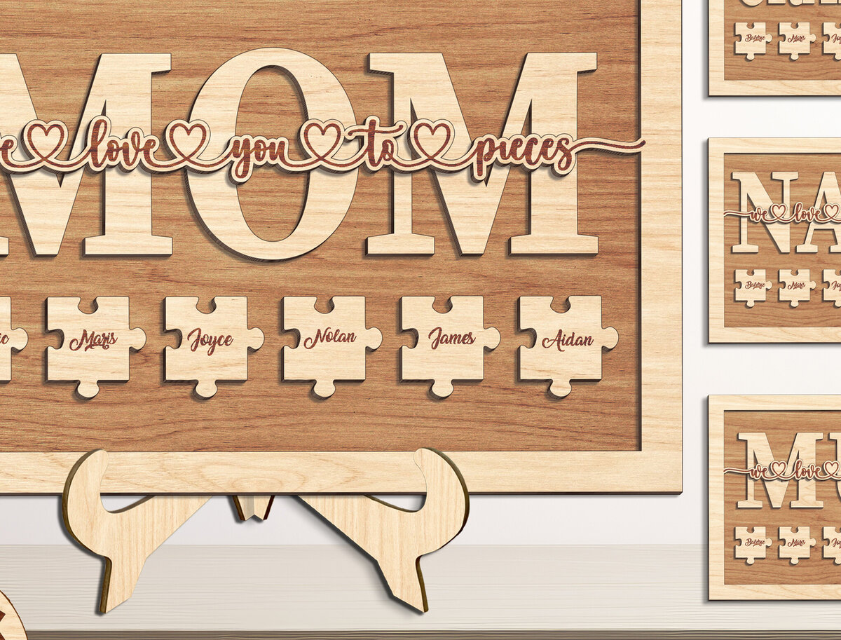 Σετ των 2 Intra απο ξύλο plywood  Χρώμα wenge 3mm-4mm πάχος - Family Mother Day We Love You to Pieces Δίασταση 20x20 cm INTRAFABR-95980442