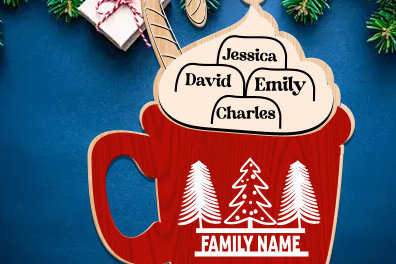 Σετ των 2 Intra απο ξύλο plywood  Χρώμα wenge 3mm-4mm πάχος - Οικογενειακό Χριστουγεννιάτικο στολίδι Δίασταση 6x6 cm INTRAFABR-109673856