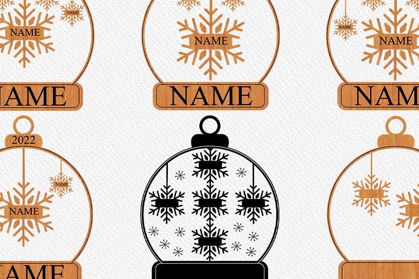 Σετ των 2 Intra απο ξύλο plywood  Χρώμα wenge 3mm-4mm πάχος - Οικογενειακό στολίδι Snowglobe Χριστούγεννα Δίασταση 6x6 cm INTRAFABR-121325793
