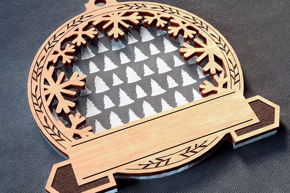 Σετ των 2 Intra απο ξύλο plywood  Χρώμα wenge 3mm-4mm πάχος - Οικογενειακά στολίδια κοπής με λέιζερ | Χριστούγεννα Δίασταση 6x6 cm INTRAFABR-109336962