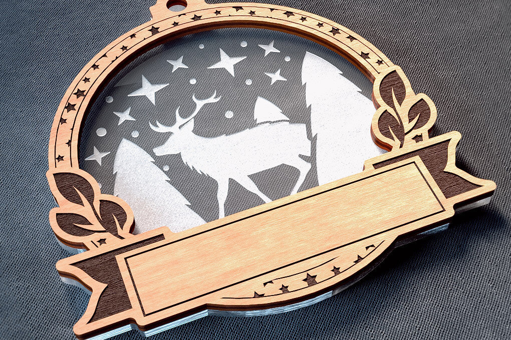 Σετ των 2 Intra απο ξύλο plywood  Χρώμα wenge 3mm-4mm πάχος - Οικογενειακά στολίδια κοπής με λέιζερ | Χριστούγεννα Δίασταση 6x6 cm INTRAFABR-101022570