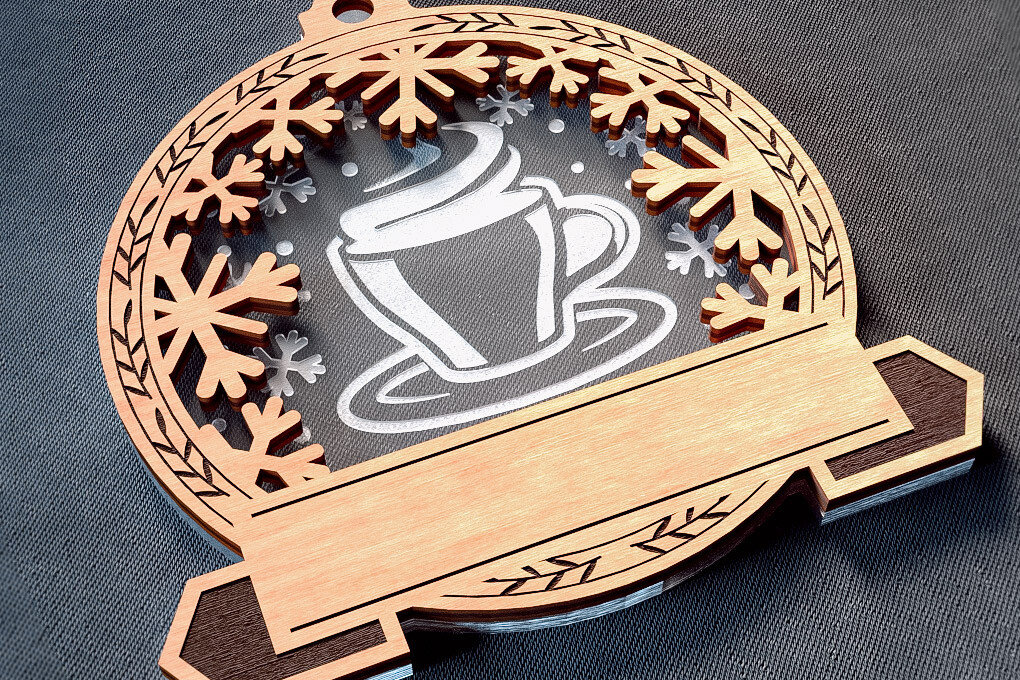 Σετ των 2 Intra απο ξύλο plywood  Χρώμα wenge 3mm-4mm πάχος - Οικογενειακά στολίδια κοπής με λέιζερ | Χριστούγεννα Δίασταση 6x6 cm INTRAFABR-101022624