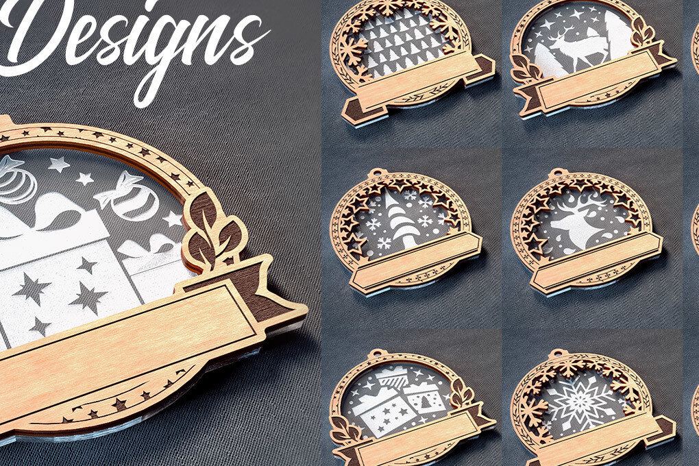 Σετ των 2 Intra απο ξύλο plywood  Χρώμα wenge 3mm-4mm πάχος - Οικογενειακά στολίδια κοπής με λέιζερ | Χριστούγεννα Δίασταση 6x6 cm INTRAFABR-101022560