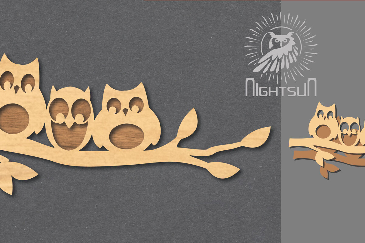 Σετ των 2 Intra απο ξύλο plywood  Χρώμα wenge 3mm-4mm πάχος - Διακόσμηση Family Owl 2 Δίασταση 20x20 cm INTRAFABR-98063814