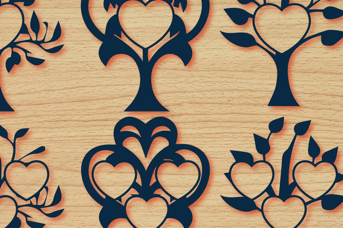 Σετ των 2 Intra απο ξύλο plywood  Χρώμα wenge 3mm-4mm πάχος - Οικογενειακό Δέντρο με Καρδιά Πακέτο Δίασταση 20x20 cm INTRAFABR-24820112