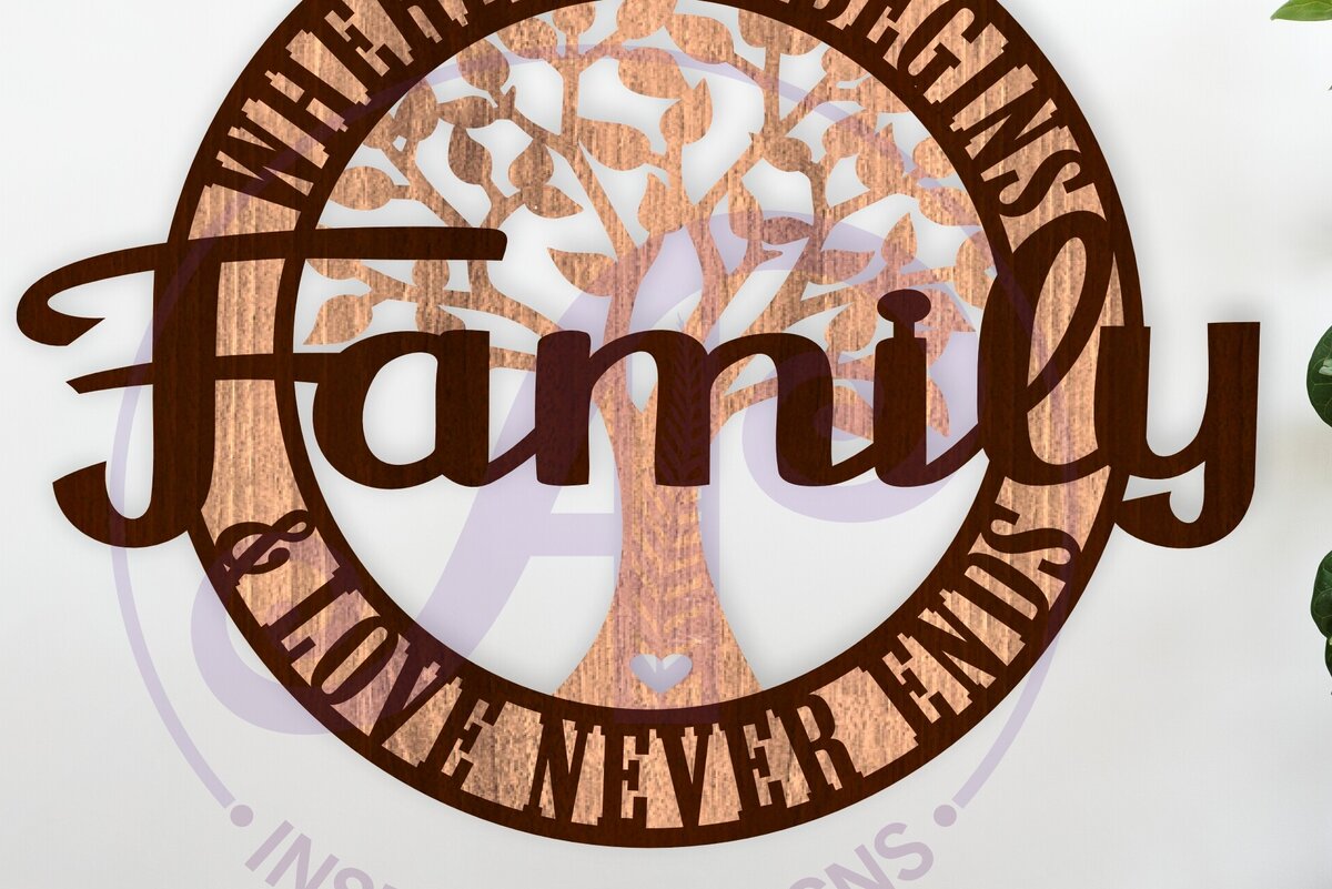 Intra απο ξύλο plywood  Χρώμα wenge 3mm-4mm πάχος - Οικογένεια, όπου η ζωή ξεκινάει Επιγραφή τοίχου Δίασταση 40x50 cm INTRAFABR-71640978