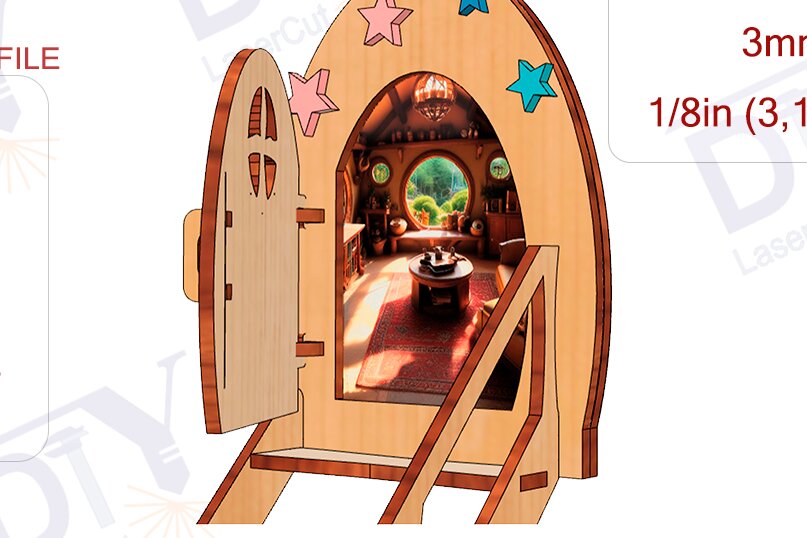 Σετ των 2 Intra απο ξύλο plywood  Χρώμα wenge 3mm-4mm πάχος - κοπής με λέιζερ Fantasy Fairy Door Δίασταση 20x20 cm INTRAFABR-34690179