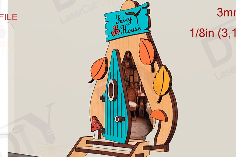 Intra απο ξύλο plywood  Χρώμα wenge 3mm-4mm πάχος - κοπής με λέιζερ Fantasy Fairy Door Δίασταση 20x25 cm INTRAFABR-34690259