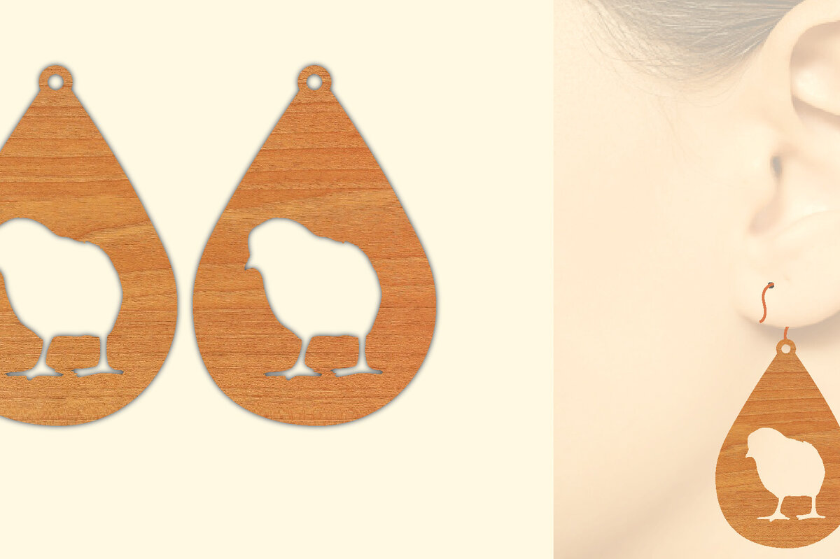 Σετ των 3 Intra απο ξύλο plywood  Χρώμα wenge 3mm-4mm πάχος - Ξύλινο σκουλαρίκι Farm Animal Chicken Δίασταση 3x3 cm INTRAFABR-101227948