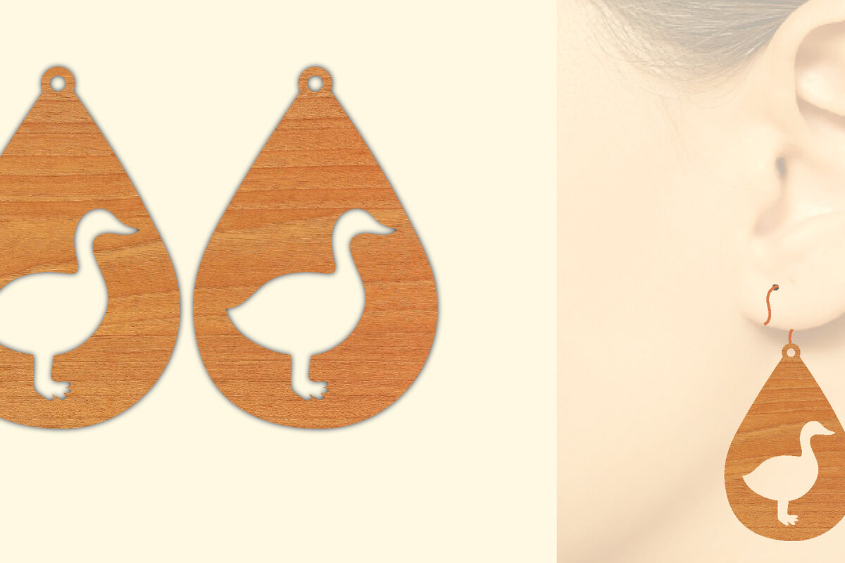 Σετ των 3 Intra απο ξύλο plywood  Χρώμα wenge 3mm-4mm πάχος - Ξύλινα σκουλαρίκια Farm Animal Duck Δίασταση 3x3 cm INTRAFABR-77697904