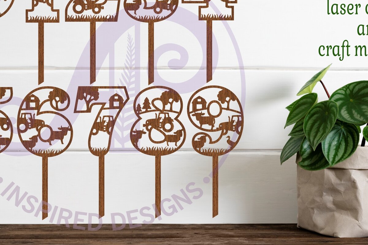 Intra απο ξύλο plywood  Χρώμα wenge 3mm-4mm πάχος - Farm Animal Number Cake Toppers Cut Δίασταση 30x20 cm INTRAFABR-86764145