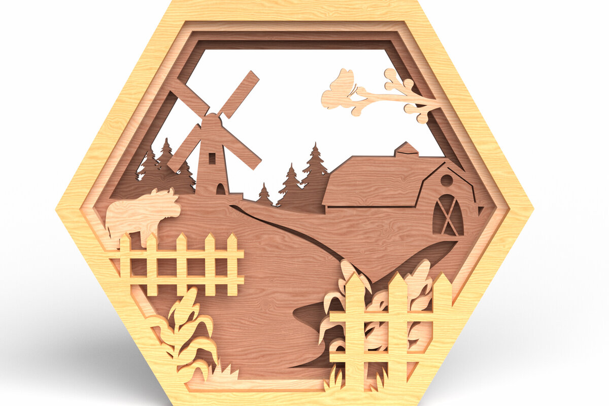 Intra απο ξύλο plywood  Χρώμα wenge 3mm-4mm πάχος - Farm Landscape Layered Wall Art Δίασταση 40x50 cm INTRAFABR-23775770