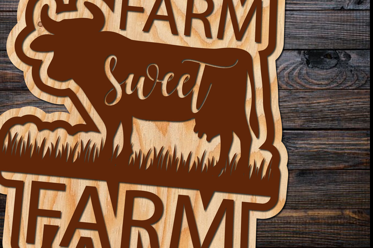 Intra απο ξύλο plywood  Χρώμα wenge 3mm-4mm πάχος - Πινακίδα πόρτας κομμένη με λέιζερ Farm Sweet Farm Δίασταση 30x20 cm INTRAFABR-30923768