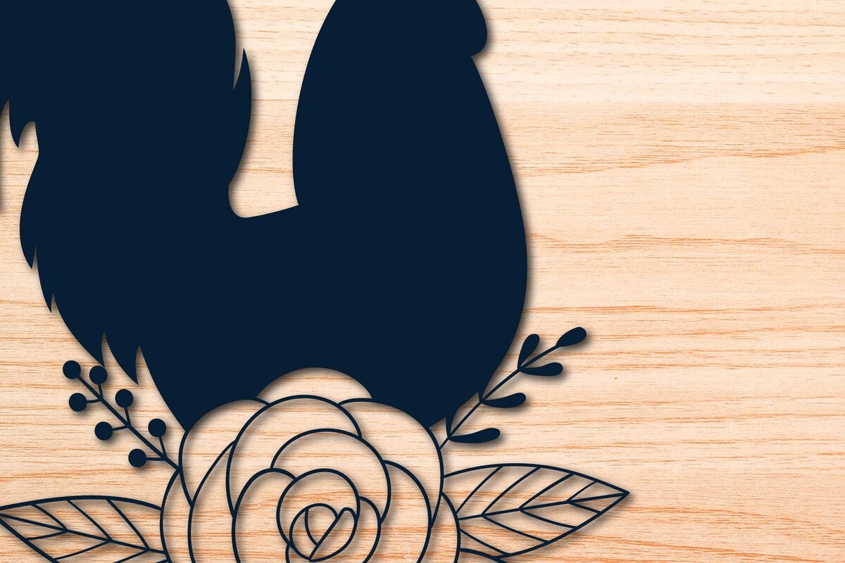 Σετ των 2 Intra απο ξύλο plywood  Χρώμα wenge 3mm-4mm πάχος - Farmhouse Floral Chicken κομμένο με λέιζερ Δίασταση 20x20 cm INTRAFABR-21251373