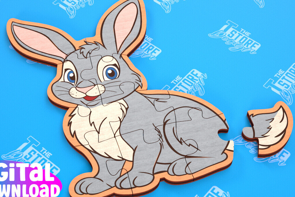 Intra απο ξύλο plywood  Χρώμα wenge 3mm-4mm πάχος - Παζλ Αγροικία | Παζλ σχήματος λαγού Δίασταση 30x20 cm INTRAFABR-111296966