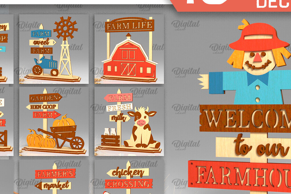 Intra απο ξύλο plywood  Χρώμα wenge 3mm-4mm πάχος - Πακέτο LaserCut Standing Decor Farmhouse Δίασταση 30x20 cm INTRAFABR-105555499