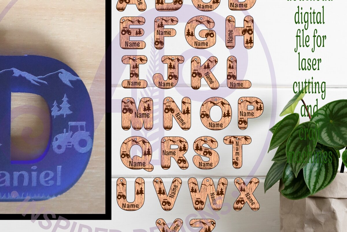 Σετ των 2 Intra απο ξύλο plywood  Χρώμα wenge 3mm-4mm πάχος - Τσάντα με μπρελόκ με επιστολή με θέμα τη γεωργία Δίασταση 4x4 cm INTRAFABR-101183528