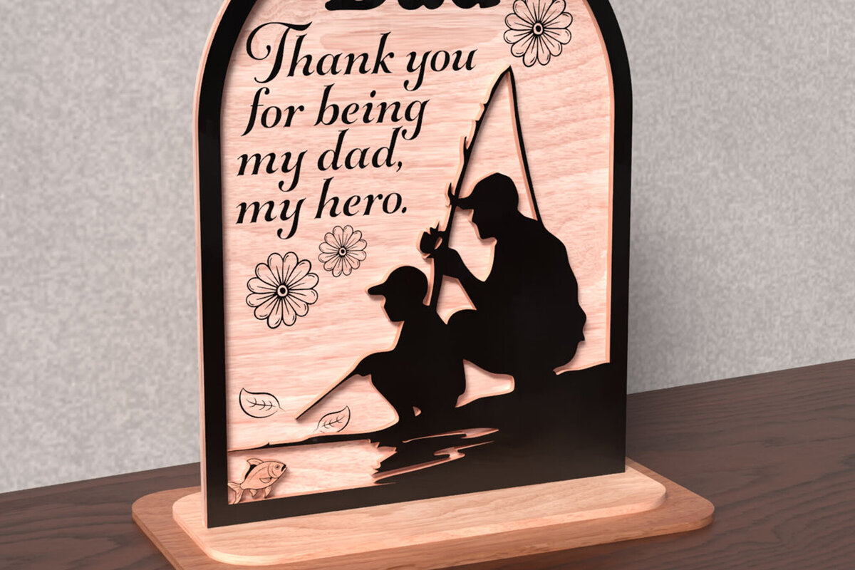 Σετ των 2 Intra απο ξύλο plywood  Χρώμα wenge 3mm-4mm πάχος - Πινακίδα λέιζερ ψαρέματος πατέρα &amp; γιου Δίασταση 20x20 cm INTRAFABR-124867138