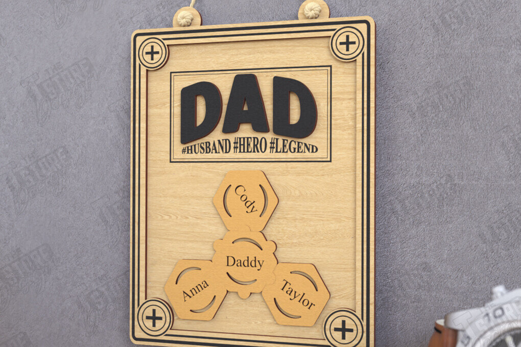 Intra απο ξύλο plywood  Χρώμα wenge 3mm-4mm πάχος - Ημέρα του πατέρα Οικογενειακά σημάδια κοπής με λέιζερ |CNC Δίασταση 30x20 cm INTRAFABR-124403202