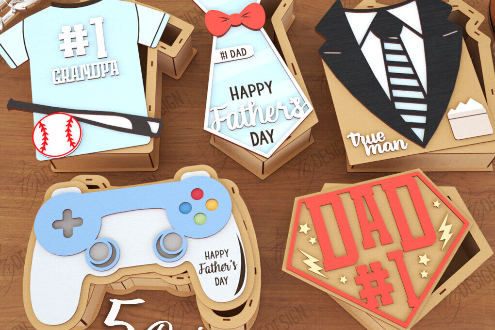 Σετ των 2 Intra απο ξύλο plywood  Χρώμα wenge 3mm-4mm πάχος - Πακέτο με κουτιά δώρου για την ημέρα του πατέρα | CNC Δίασταση 15x15 cm INTRAFABR-121762953