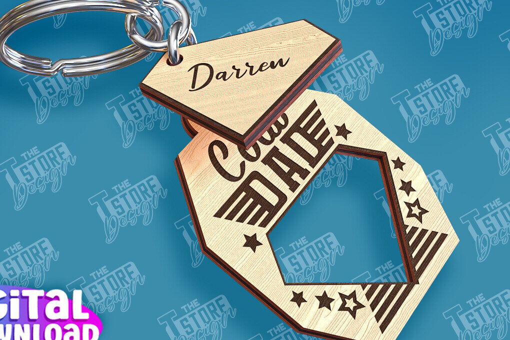 Σετ των 2 Intra απο ξύλο plywood  Χρώμα wenge 3mm-4mm πάχος - με λέιζερ μπρελόκ για την ημέρα του πατέρα Δίασταση 4x4 cm INTRAFABR-117557819