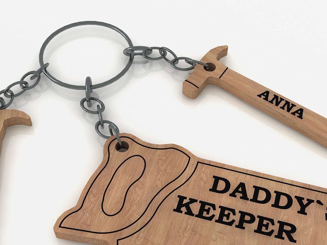 Σετ των 2 Intra απο ξύλο plywood  Χρώμα wenge 3mm-4mm πάχος - Μπρελόκ για την Ημέρα του Πατέρα SAW HAMMER Lasercut Δίασταση 4x4 cm INTRAFABR-82661753