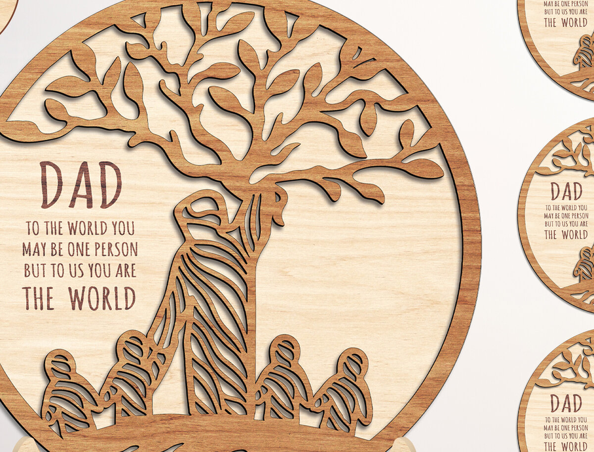 Σετ των 2 Intra απο ξύλο plywood  Χρώμα wenge 3mm-4mm πάχος - Διακοσμητικό κομμένο με βάση για τη γιορτή του πατέρα Δίασταση 20x20 cm INTRAFABR-28019038