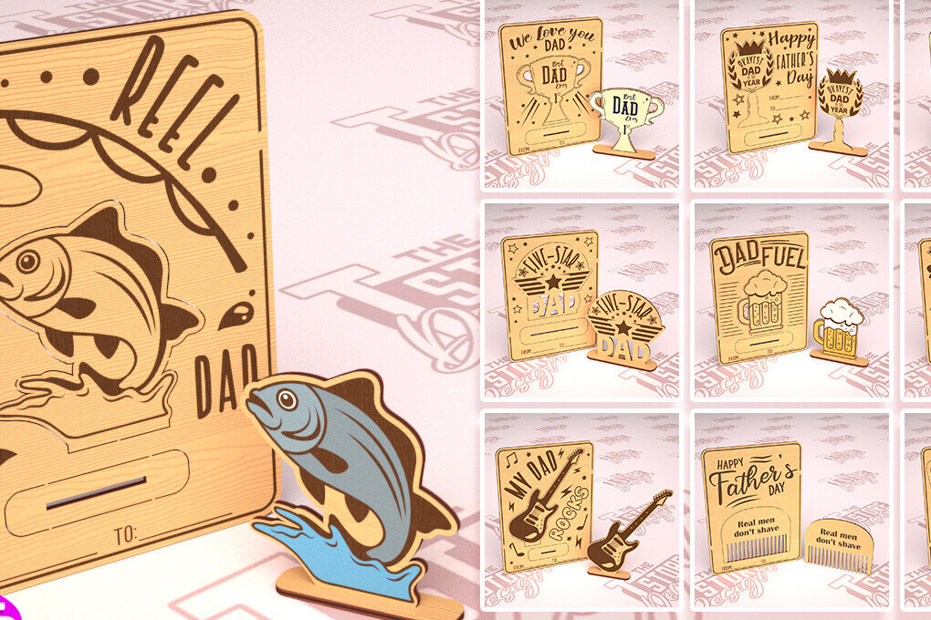 Σετ των 2 Intra απο ξύλο plywood  Χρώμα wenge 3mm-4mm πάχος - Πακέτο σχεδίου ξύλινης κάρτας για την ημέρα του πατέρα Δίασταση 10x15 cm INTRAFABR-28582845