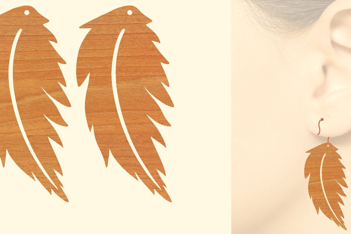 Σετ των 3 Intra απο ξύλο plywood  Χρώμα wenge 3mm-4mm πάχος - Ξύλινα σκουλαρίκια με πούπουλα με λέιζερ Δίασταση 3x3 cm INTRAFABR-116958795