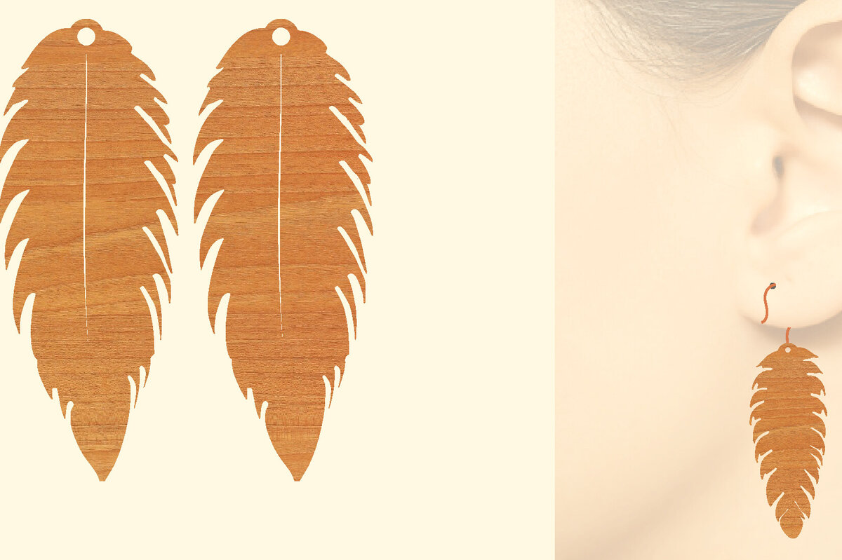 Σετ των 3 Intra απο ξύλο plywood  Χρώμα wenge 3mm-4mm πάχος - Ξύλινα σκουλαρίκια με πούπουλα με λέιζερ Δίασταση 3x3 cm INTRAFABR-116958975