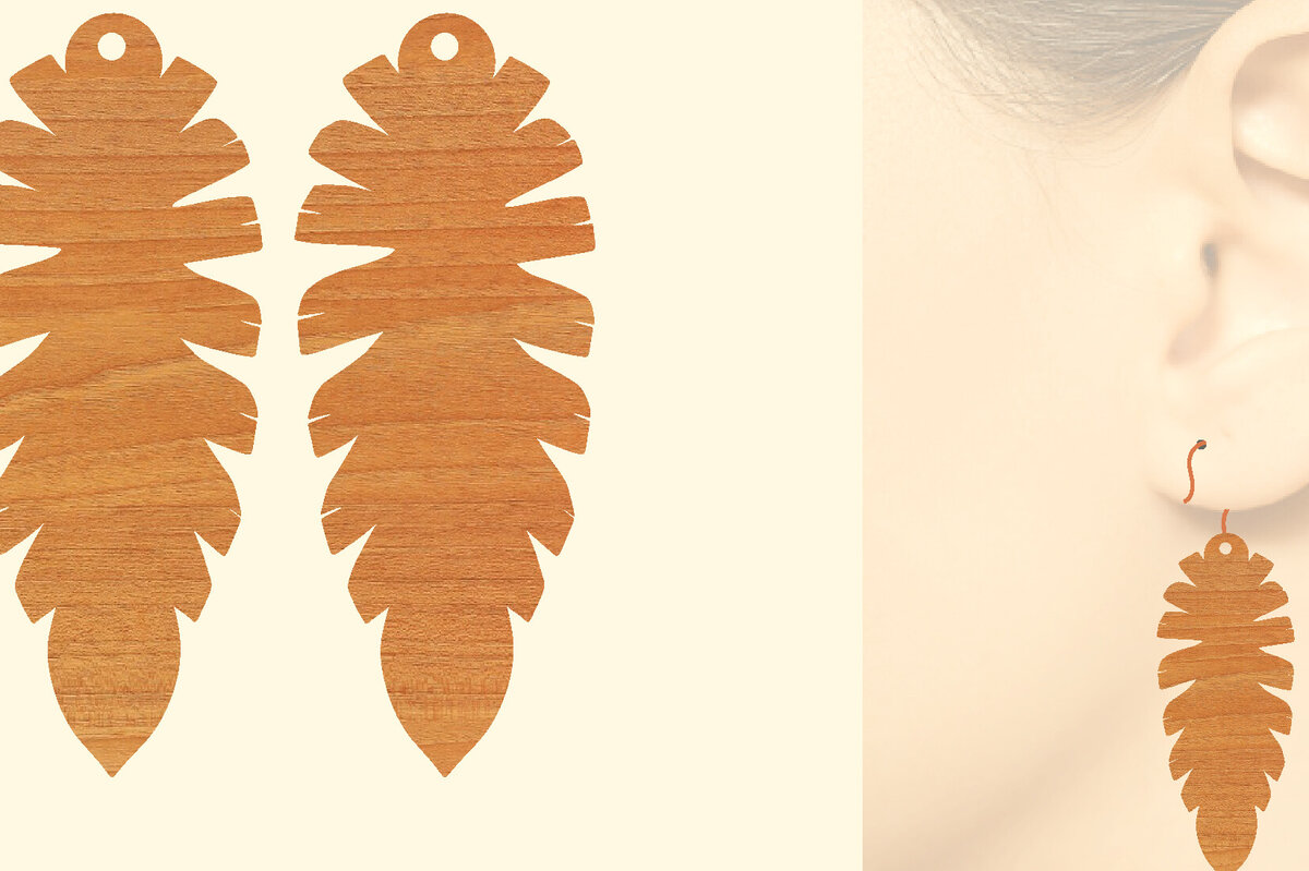 Σετ των 3 Intra απο ξύλο plywood  Χρώμα wenge 3mm-4mm πάχος - Ξύλινα σκουλαρίκια με πούπουλα με λέιζερ Δίασταση 3x3 cm INTRAFABR-116959131