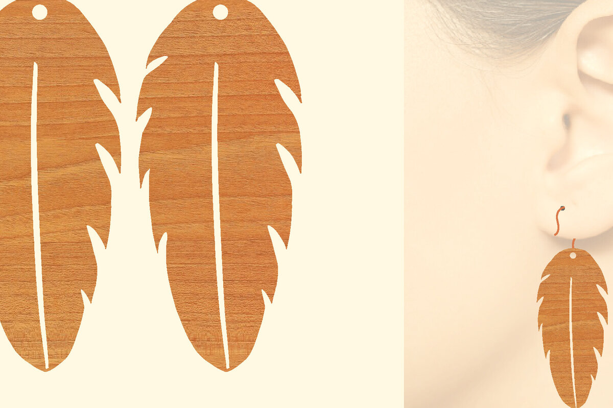 Σετ των 3 Intra απο ξύλο plywood  Χρώμα wenge 3mm-4mm πάχος - Ξύλινα σκουλαρίκια με πούπουλα με λέιζερ Δίασταση 3x3 cm INTRAFABR-116959191