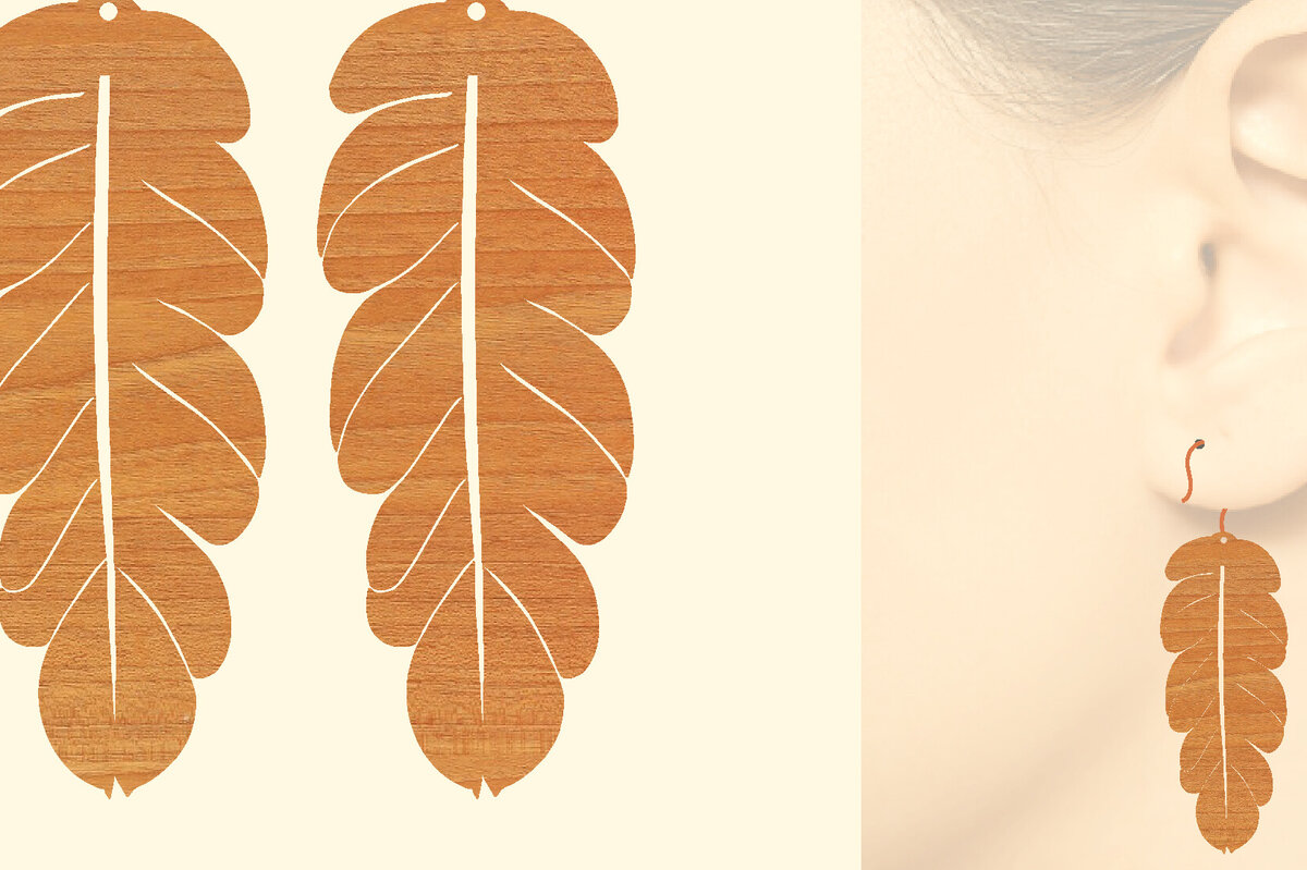 Σετ των 3 Intra απο ξύλο plywood  Χρώμα wenge 3mm-4mm πάχος - Ξύλινα σκουλαρίκια με πούπουλα με λέιζερ Δίασταση 3x3 cm INTRAFABR-116957869