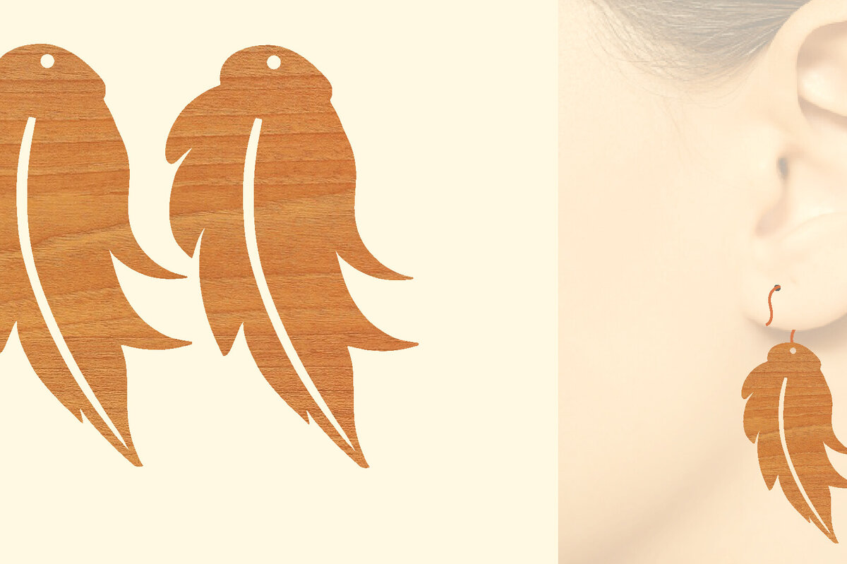 Σετ των 3 Intra απο ξύλο plywood  Χρώμα wenge 3mm-4mm πάχος - Ξύλινα σκουλαρίκια με πούπουλα με λέιζερ Δίασταση 3x3 cm INTRAFABR-116959375