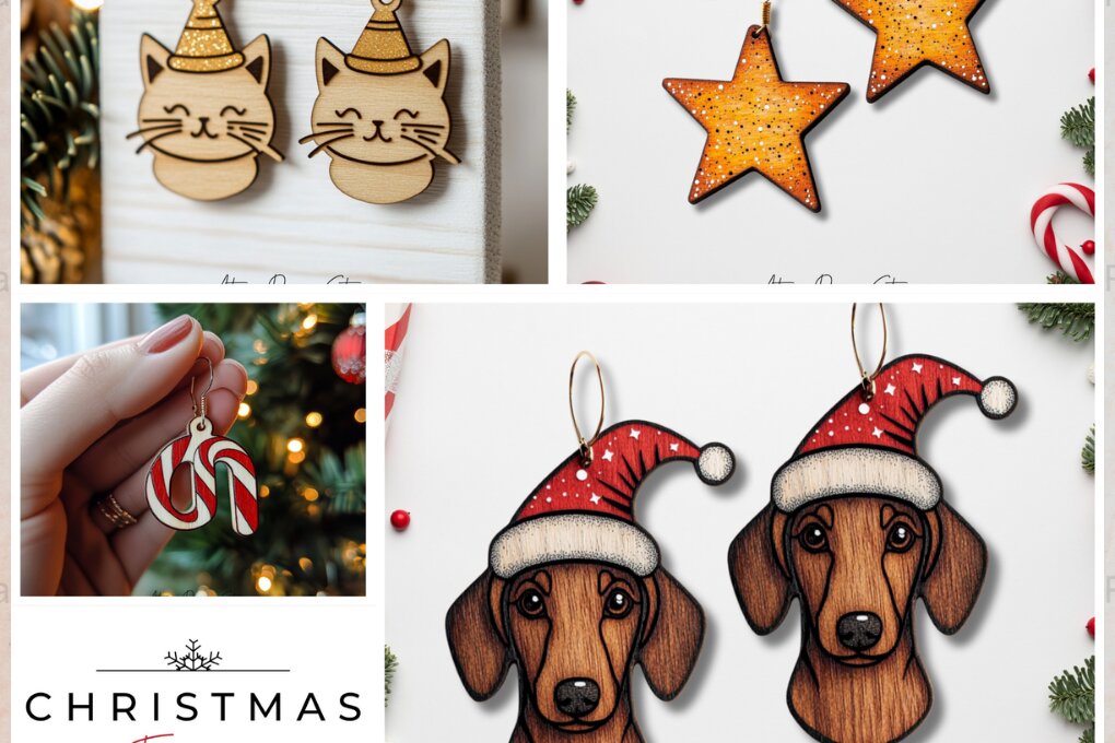 Σετ των 3 Intra απο ξύλο plywood  Χρώμα wenge 3mm-4mm πάχος - Σχέδια γιορτινά σκουλαρίκια011 Δίασταση 3x3 cm INTRAFABR-70748581