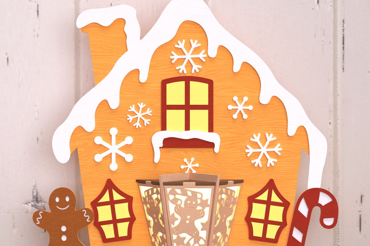 Intra απο ξύλο plywood  Χρώμα wenge 3mm-4mm πάχος - Εορταστικό εξοχικό με μελόψωμο με φανάρι Δίασταση 30x20 cm INTRAFABR-70748594